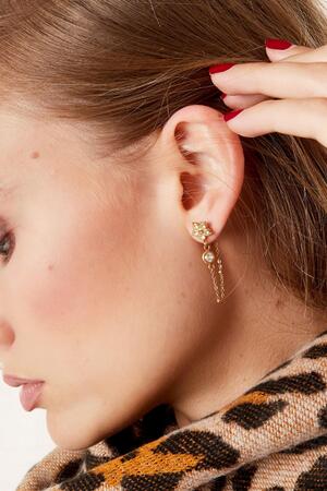 Zircon flower pendant earrings Green & Gold Stainless Steel h5 Picture2